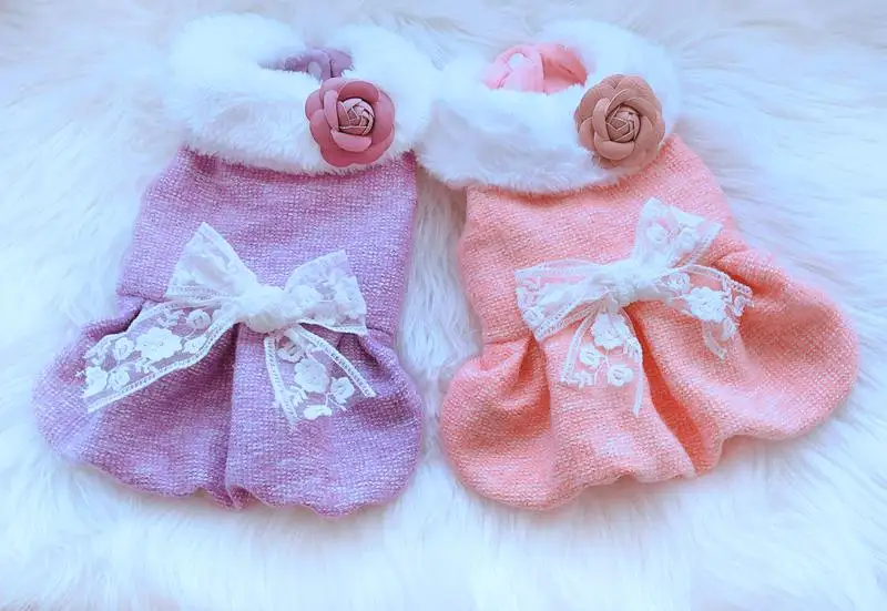 Меховой ошейник Осеннее и зимнее платье для собаки розовые фиолетовые цвета