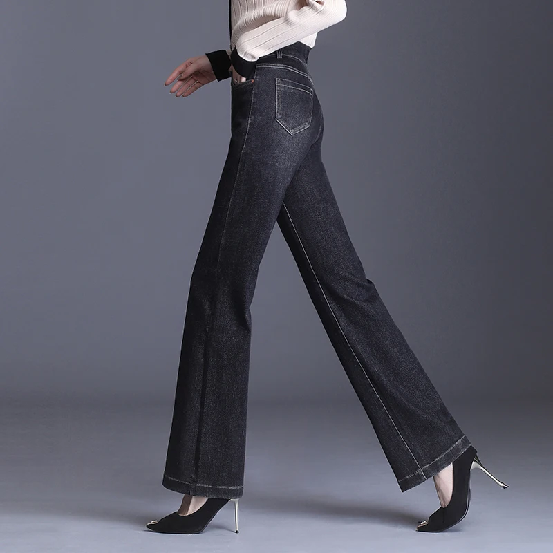 

Minimalism Autumn Fashion Waist Design Black Wide Leg Women Pants Cusal High Waist Loose Female Jeans elegant style trend pants