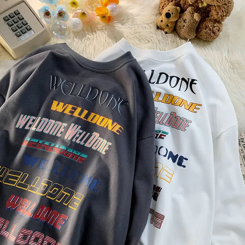 

American Color Graffiti Letters Retro Gradient Tide Brand Sweater Oversize Couple Wild Casual Round Neck Sweater