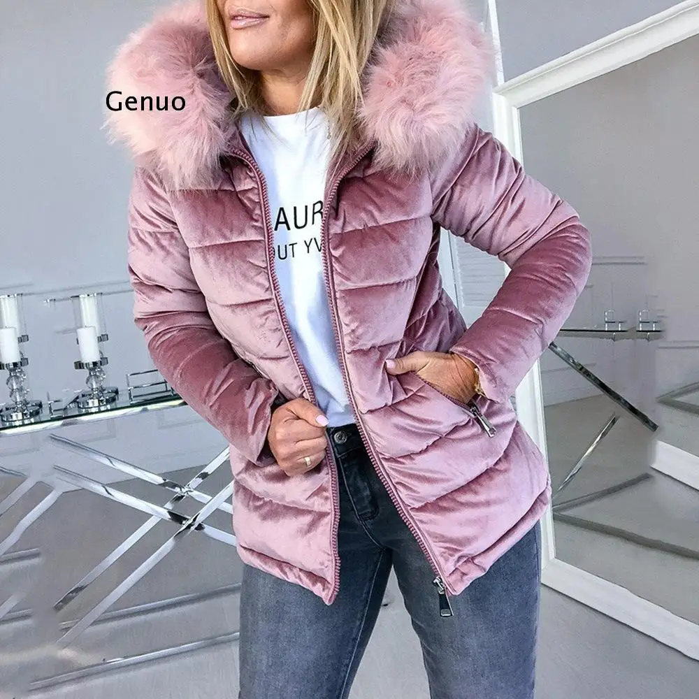 2021 Fashion Fur Collar Cotton Jacket Women Padded Winter Coat Black Hood Warmness 4XL Women's Coats  Parkas Outwear