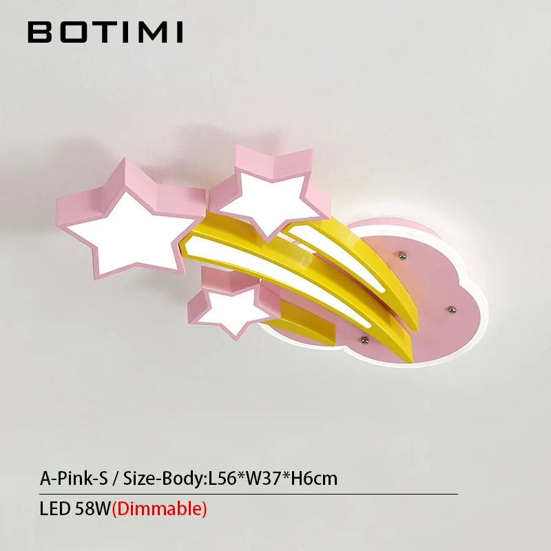 A-Pink-S Dimmable BOTIMI детский потолочный светильник в форме звезд для спальни, мультяшный облачный светильник для мальчиков, милый розовый потолочный светильник для девочек - Цвет корпуса: A-Pink-S Dimmable