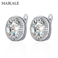 maikale classic round stud earrings for women big cubic zirconia beads gold silver color plated fashion jewelry daily gifts