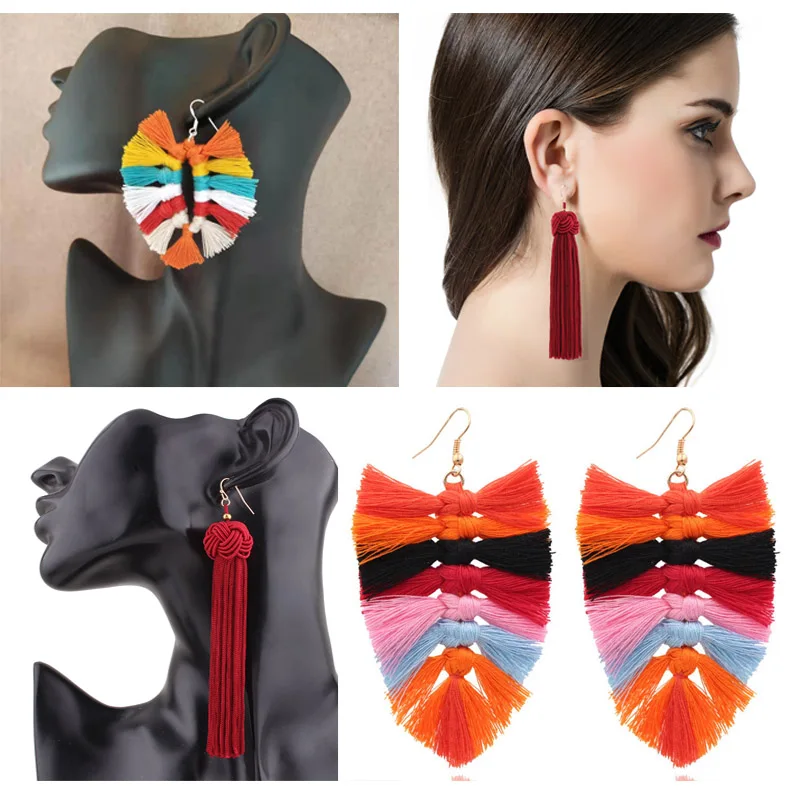 2019 европейские и американские модные серьги длинные хлопковые нитки кисточки