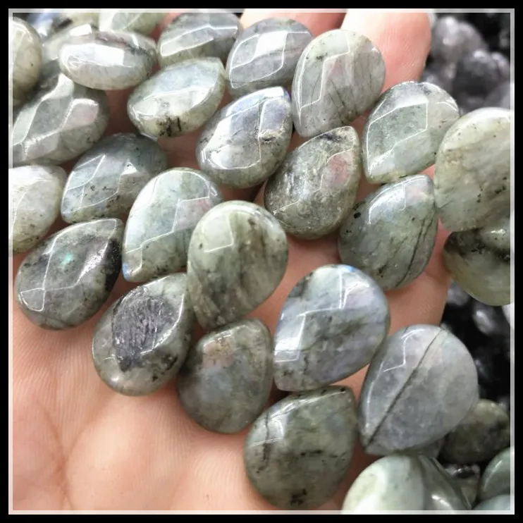 labradonite 20 штук натуральный граненый jadee розовый кварц черный кристалл оникс бусины серые Агат Камень Каплевидная форма свободные бусины струны 15x20 мм - Цвет: labradonite