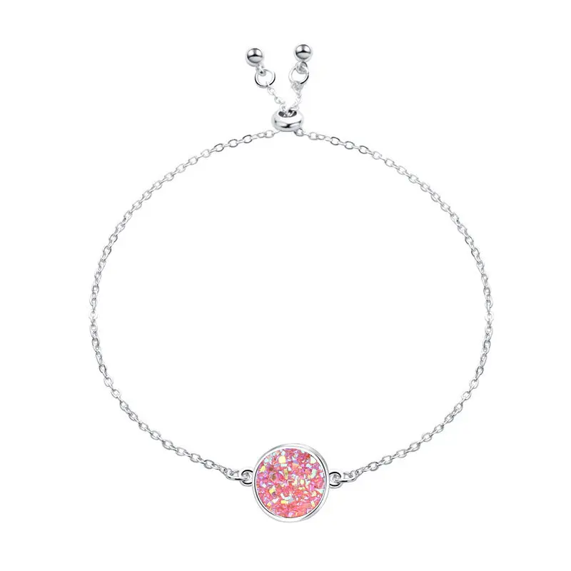 2 Модный Регулируемый Круглый круглый полимерный Druzy браслет Drusy из искусственной смолы Druse камень Золотая Серебряная цепочка ювелирное изделие для женщин подарок - Окраска металла: 2