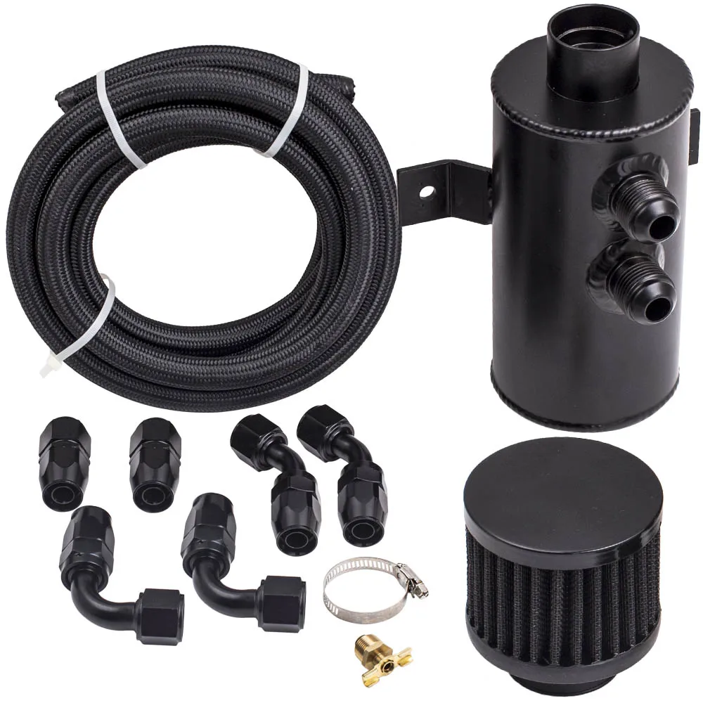 

Universal Aluminum 0.75L Baffled Motor Engine Oil Catch Can 2x AN10 Hose
