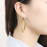 brass with 18k gold rhinestoned geo wave dropping earrings women jewelry party t show gown runway rare korean japan trendy