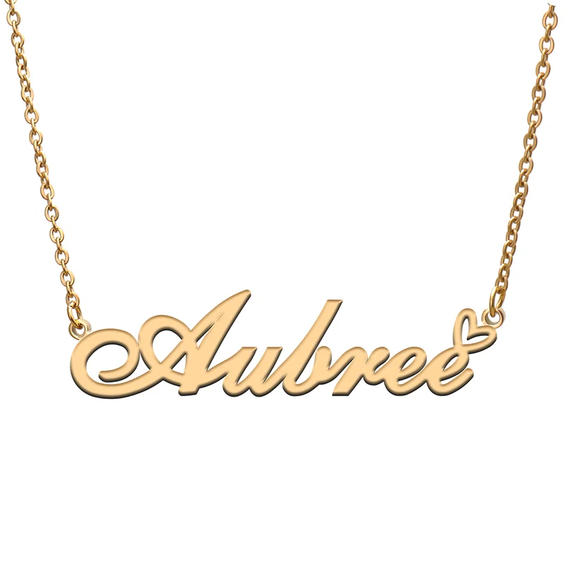 

Aubree Name Tag Necklace Personalized Pendant Jewelry Gifts for Mom Daughter Girl Friend Birthday Christmas Party Present