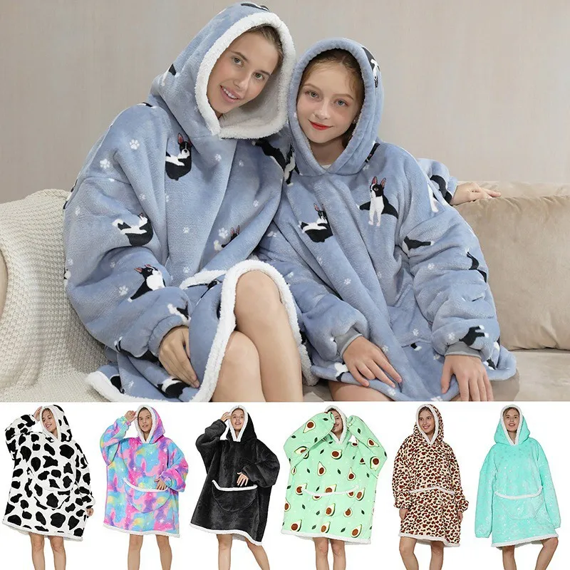 Толстовки большого размера носимое одеяло толстовка с мультяшным принтом