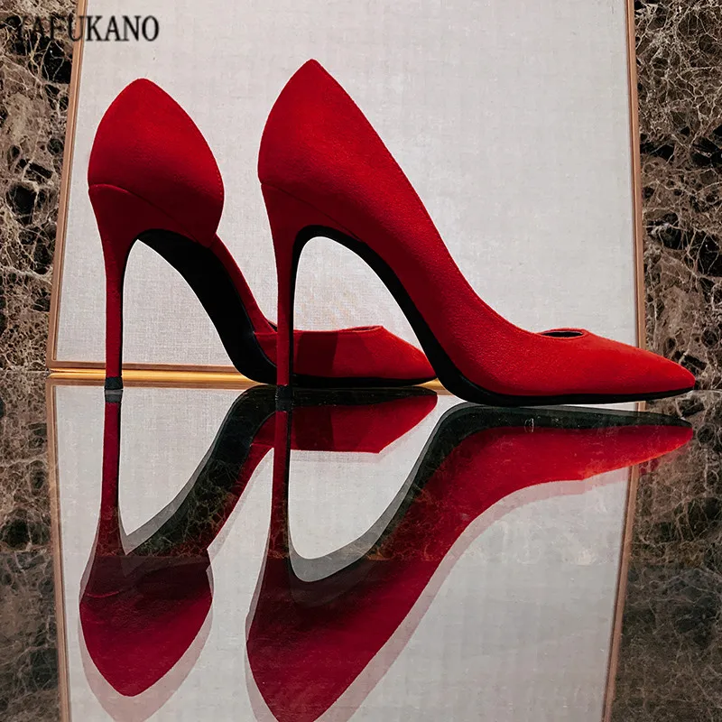 Женские туфли-лодочки с острым носком туфли из флока на тонком каблуке 10 см