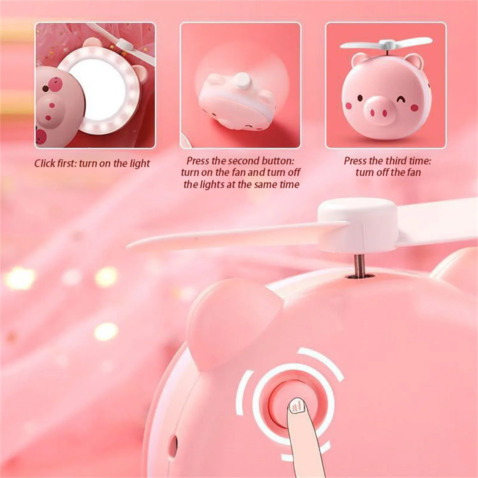 

USB Rechargeable Fan Makeup Mirror LED Light Mini Handheld Small Fan New