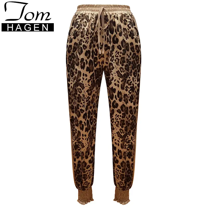 Женские леопардовые брюки в полоску на шнуровке вечерние Брюки-карандаш с