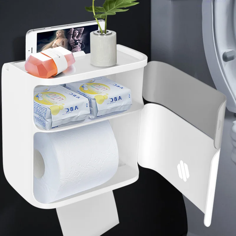

Water Proof Toilet Paper Holder Double Layer Wall Mounted Portable Toilet Paper Holders Wc Porte Papier Bathroom Products EH60PB