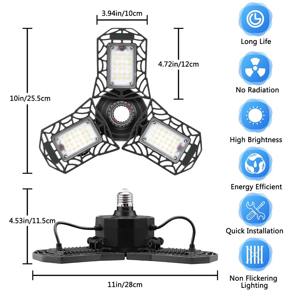 Светодиодный светильник для гаража 80 Вт потолочный лампа с индукцией радара 6000лм