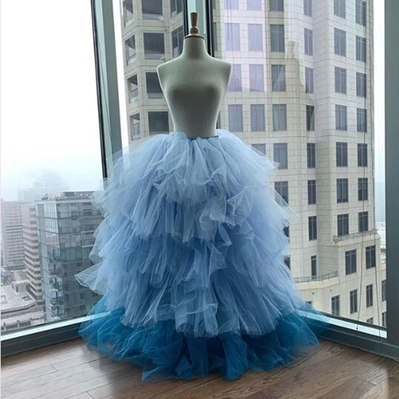 

Puffy Ball Gown Skirts Saias Longa jupe femme Photo Shoot Real Picture Blue Woman Skirt Tulle Long Skirt Tiered faldas