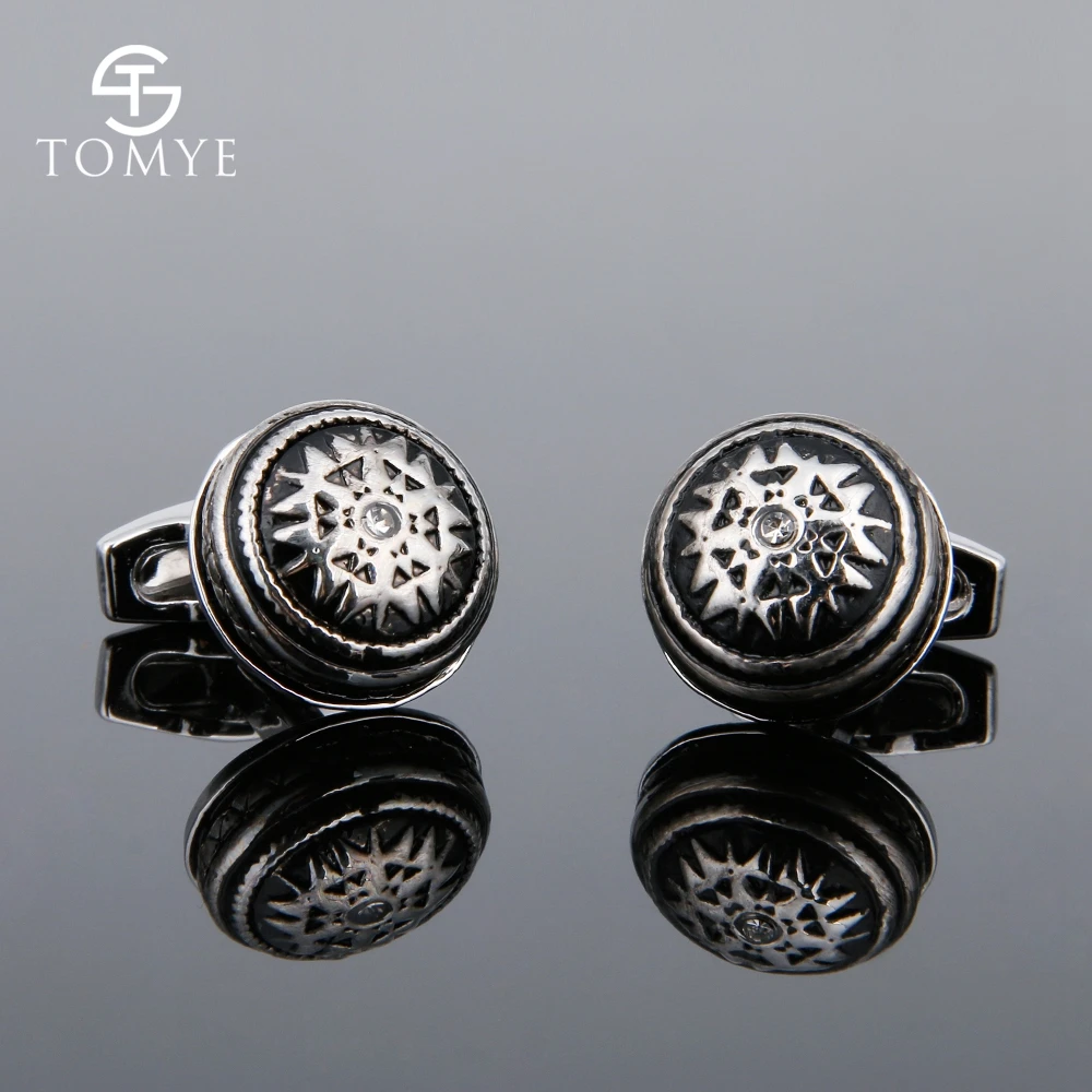 Запонки TOMYE золотистые/серебристые классические с рисунком рукава пуговица