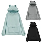 Женские Симпатичные Лягушка худи с глазами однотонные Цвет с длинным рукавом негабаритных Багги Толстовка Harajuku стиль большой карман пуловер Туника Топ