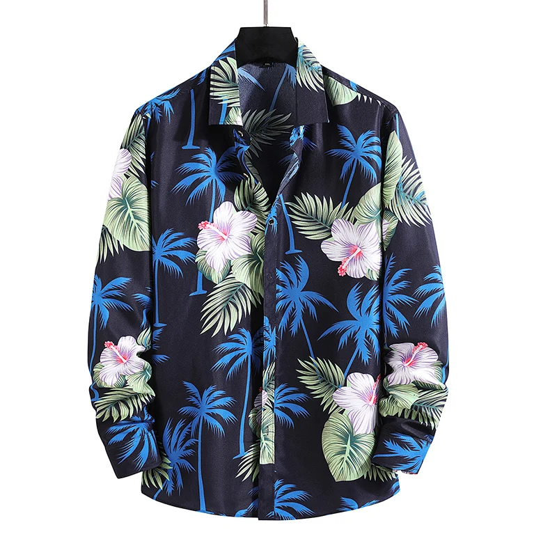 

2021 осенне-весенняя одежда, рубашка для мужчин с длинными рукавами, большой размер 5XL 6XL 7XL, гавайская пляжная повседневная одежда с цветочным ...