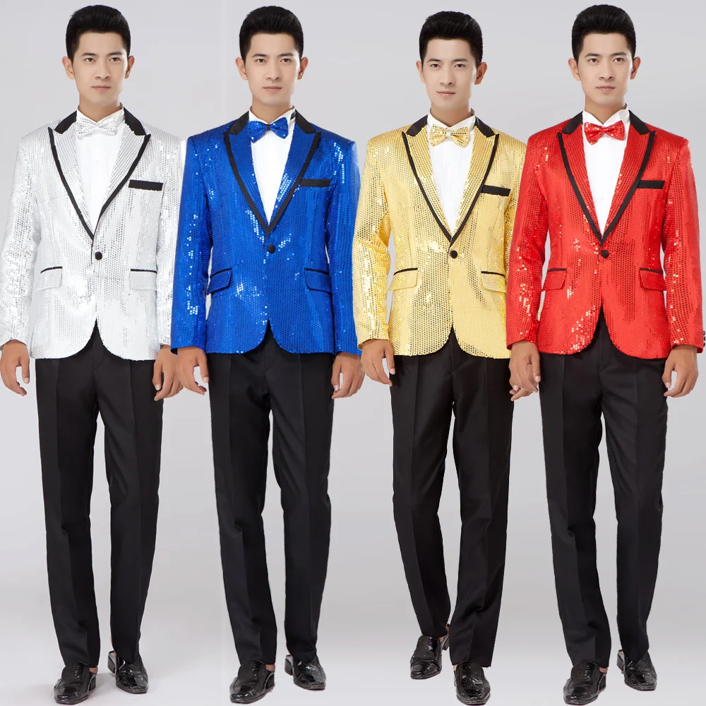 Новый мужской смокинг с блестками для мальчиков пиджак в стиле гангнам на одной