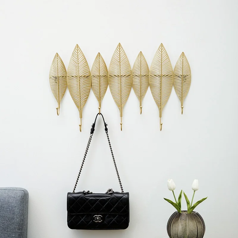 Gancho de hoja de metal n&oacute;rdico para sala de estar, gancho colgante para porche, ropa, decoraci&oacute;n de pared para habitaci&oacute;n, accesorio para llaves-3