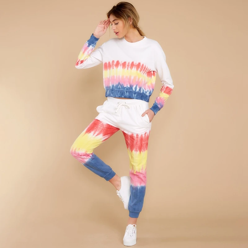 

Lounge Wear Suits Women Set Tie Dye Two Piece Set Pants Suits Summer Casual Elastic Waist Long Set