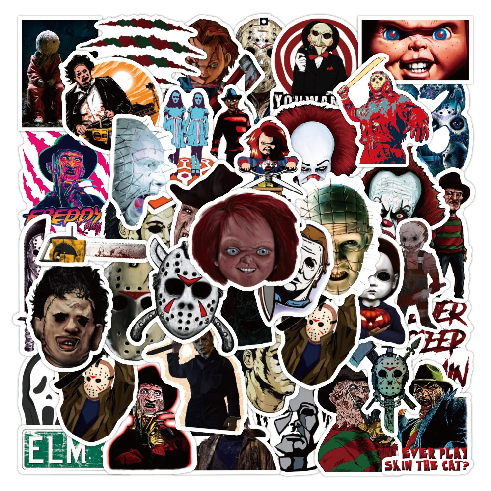 

10/30/50PCS Horror Movie Thriller Character Waterproof Graffiti Sticker Car Trolley Case Scooter Water Cup Sticker Wholesale