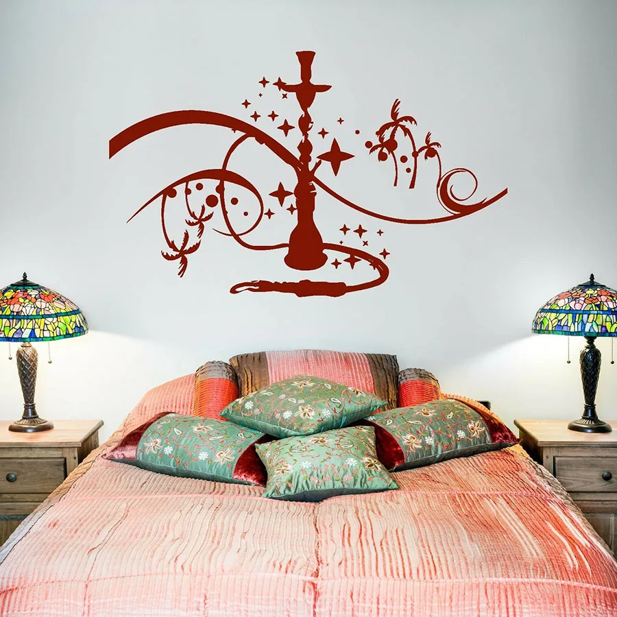 Кальян наклейка на стену пальма звезды курить Виниловая спальня гостиная