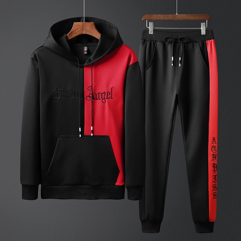 Fashion Men's Set Clothing Hoodies+Pants Sets Sweatshirt Polyester Casual Patchwork Tracksuit Men Hot Sale Brand 2 Pieces