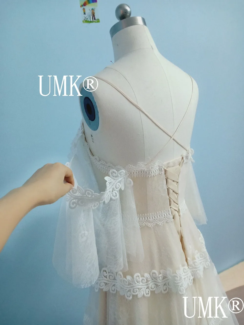 UMK Новое поступление богемное кружевное свадебное платье сексуальные прозрачные богемные Свадебные платья с открытой спиной с коротким рукавом ТРАПЕЦИЕВИДНОЕ свадебное платье es