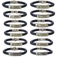 12 zodiac constellation bracelet for men women vintage astrology horoscope leather bracelet cuff with magnet clasp bracelet