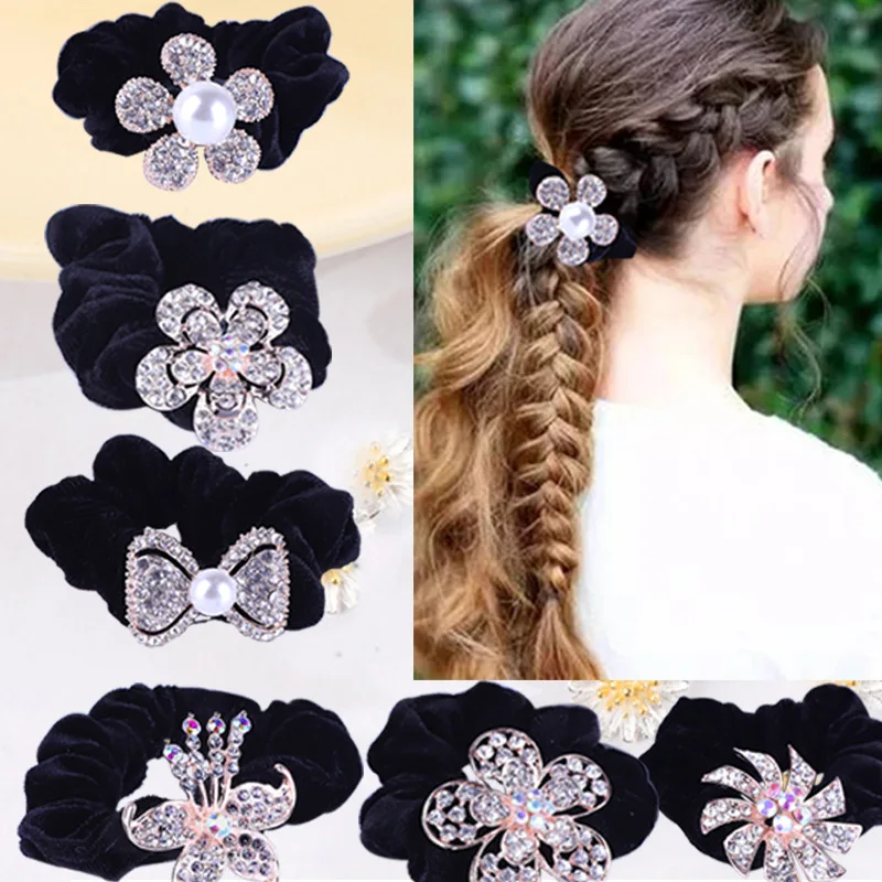 

Fashion Rubber Band Rope Elastic Girls Scrunchie Ponytail Holder Diamond Pearl Beads Lady Hair Bands Ties Accessories For Women
