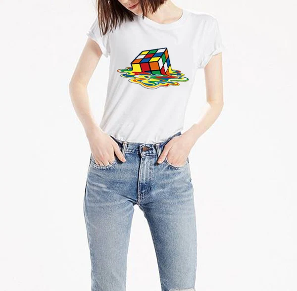 2020 теория 3d плавки куб Радуга зонтик печать Женская Футболка свободная o-образным