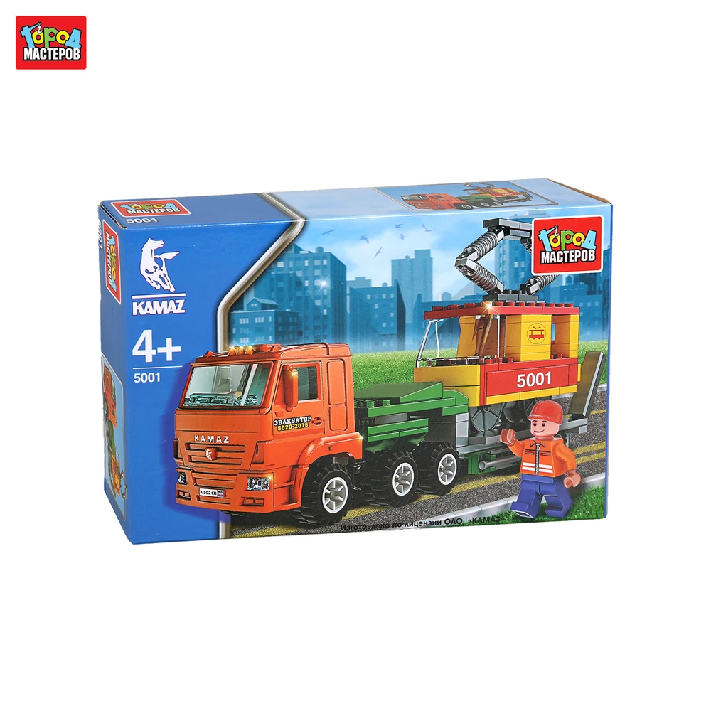 Конструктор Город мастеров КАМАЗ перевозчик с трамваем фигуркой 167 деталей