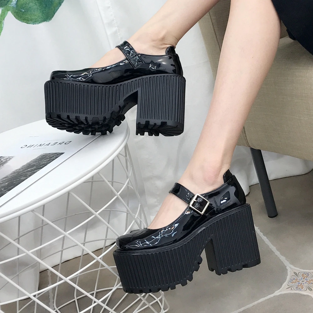 

SARAIRIS New Fashion Ladies Gothic Street Casual Pumps Novel Spring Pumps Women Platform Square High Heels Buckle Shoes Woman
