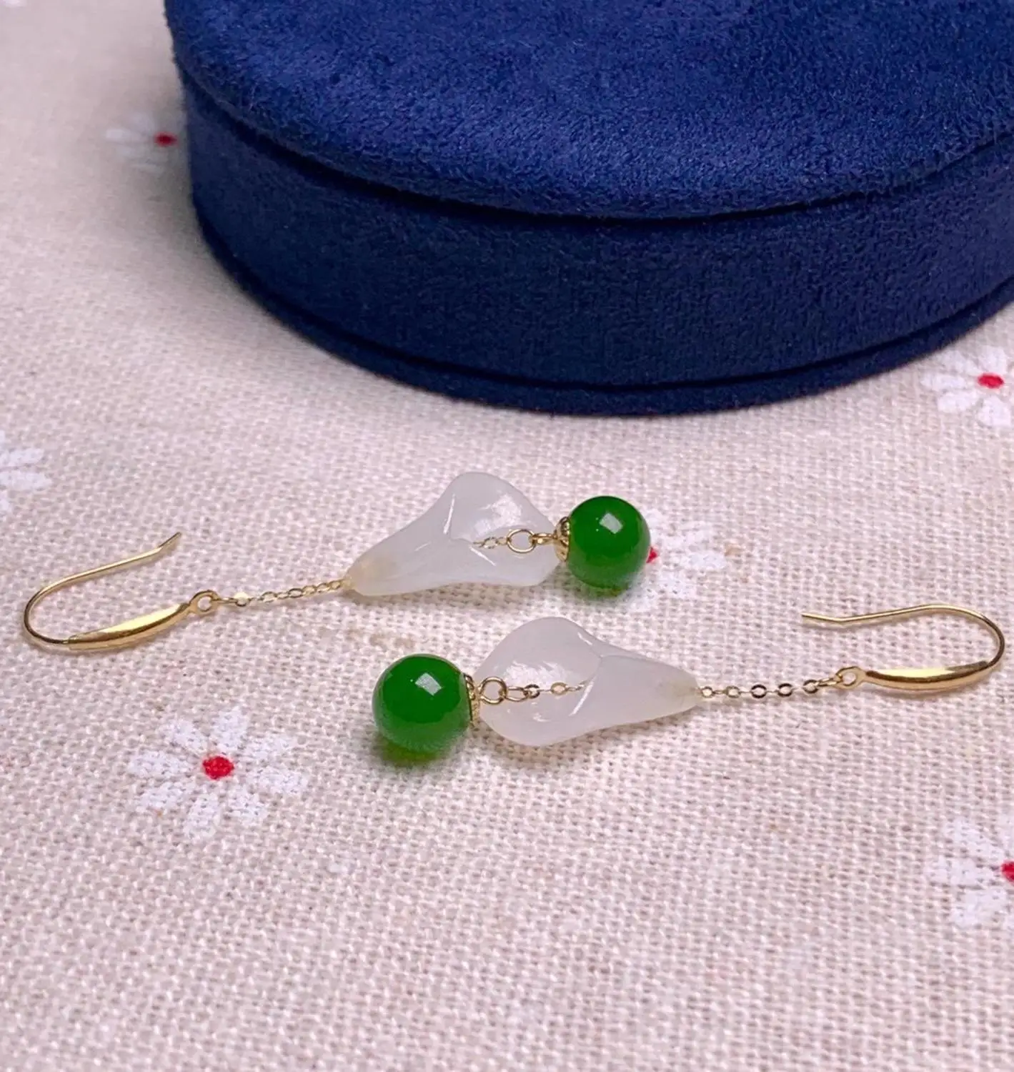 

shilovem 18k yellow Natural white jasper Drop Earrings fine Jewelry women trendy Christmas gift new 9*14mm myme0914666by