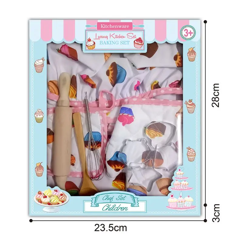 

11pcs/set Kids Cooking Baking Kit Kitchen Chef Costume Role Play Apron Hat Gloves Set For Children Drop Ship