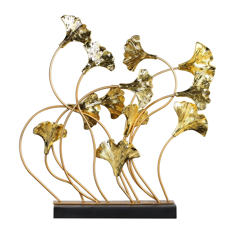 

Golden handmade ginkgo leaf ornaments alloy golden ginkgo craft wedding gift TV cabinet ornaments