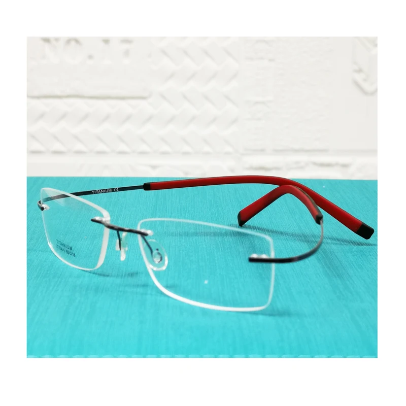 promotion LT754 ultra bendable hingeless pure titanium rimless IP vacuum color coating rectangle simple type precription glasses |