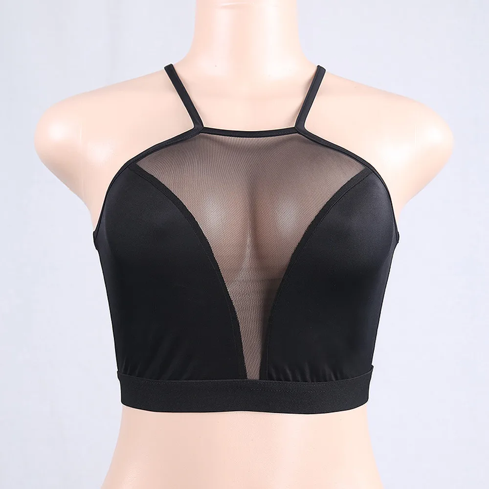 Halter Neck Crop Tops Women Sexy Mesh Patchwork Camis Club Summer Casual Tank Top Vest Sleeveless Sport Ropa Mujer New | Женская одежда