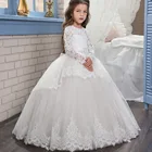 2022 осеннее белое свадебное платье для девочек, кружевное вечерние платье с длинным рукавом для девочек-подростков, принцесс, детей, подружек невесты