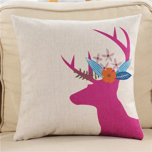 7 Декоративная подушка в скандинавском стиле с разноцветным оленем, чехол для подушки, животные, cojines, хлопок, лен, для дивана, домашнего автомобиля, Декор 45x45 см - Цвет: 7