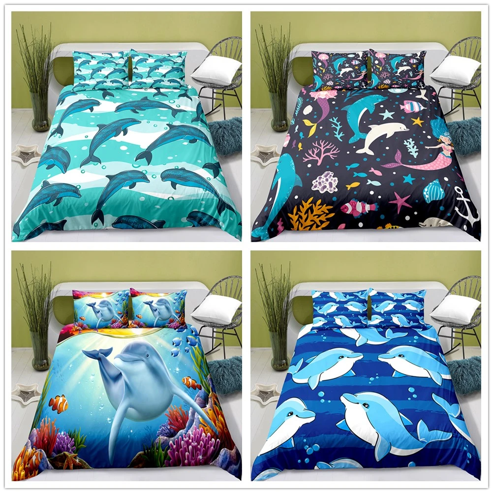 

3D Printed Dolphin Duvet Cover with Pillow Cover Bedding Set Single Double Twin Full Queen King Size Bed Set Bedroom Decor