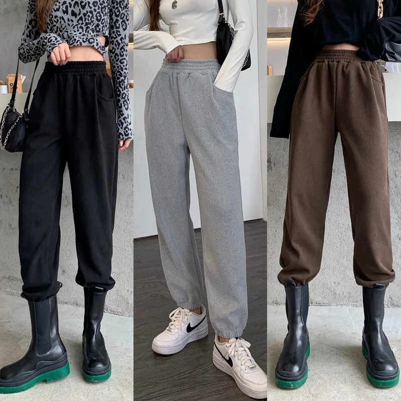 

Thick High Quality 2021 Bomber Harem Pants Woolen Warm Women Joggers Sweatpants Tracksuit for Girl Loose Caual Trousers Spring