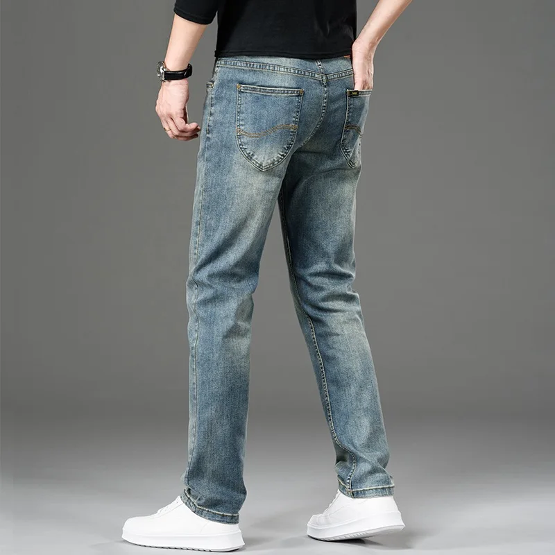 New Retro Blue Jeans Men Casual Loose Straight Pants Baggy Denim Trousers