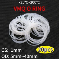 20pcs vmq o ring seal gasket thickness cs 1mm od 5 40mm silicone rubber insulated waterproof washer round shape white nontoxic