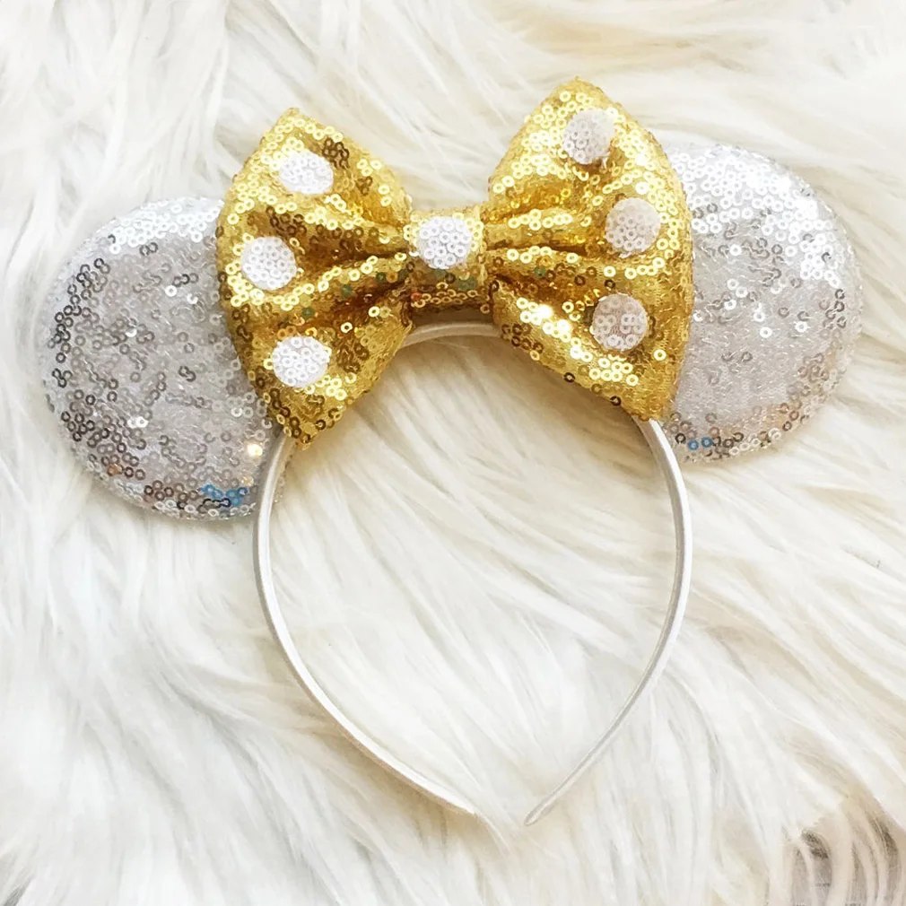 Головной убор с пайетками в горошек и бантом зима 3 ободок ушками рождественские