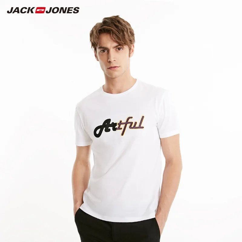 Мужская футболка JackJones 100% хлопок с буквенным принтом вышивкой прямой крой