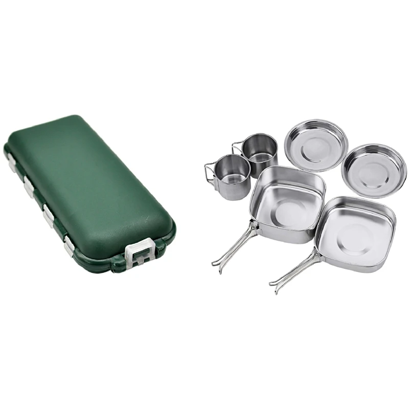 

Backpacking Camping Cookware Pot Set Outdoor Mess Kit With Compartments Mini Fishing Tackle Box