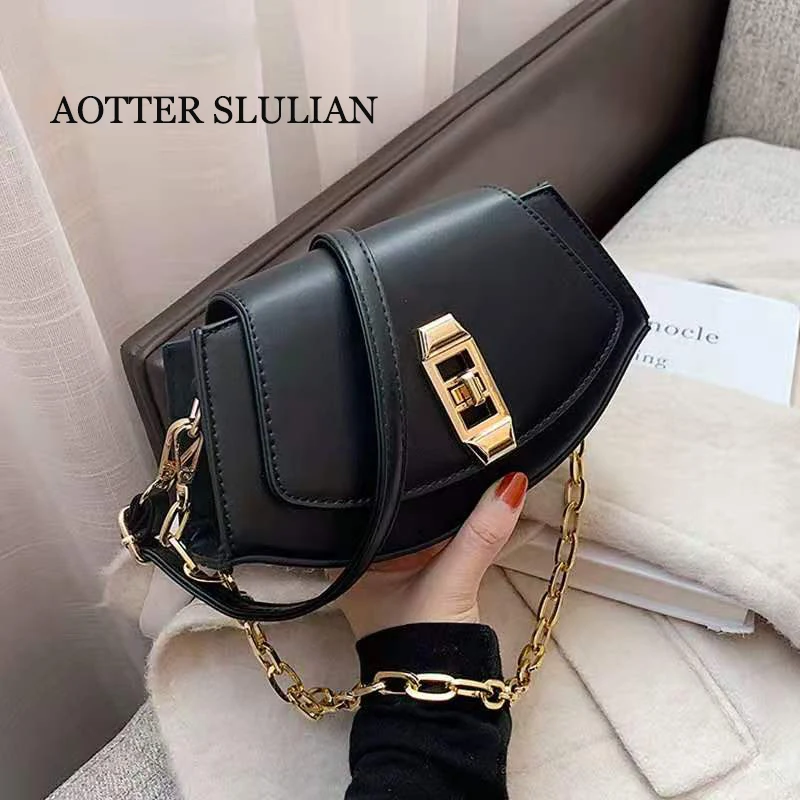 

Luxury Vintage Saddle Bags Fashion Chain Design Women Leather Crossbody Bags ins Style Messager Bags Semicircle Shoulder Package