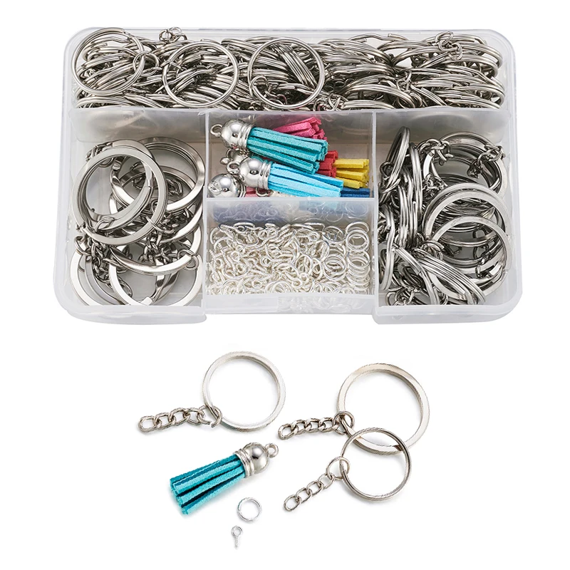 

Key Chains Ring Circle DIY Jewelry Keychain Making Jewelry with Faux Suede Tassel Pendant Jump Rings Screw Eye Pin Bail
